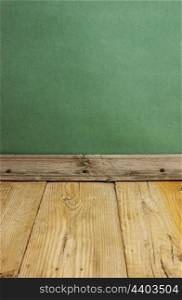 vintage wooden floor with green wall