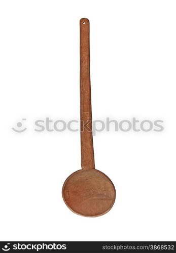 vintage wooden ladle spoon over white, clipping path