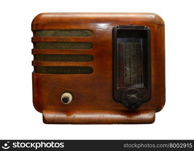 vintage wooden radio set isolated over white background