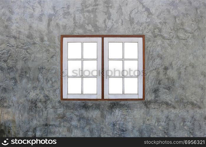Vintage wooden window on modern concrete wall.. Vintage wooden window on modern concrete wall for design background or backdrop in your work.