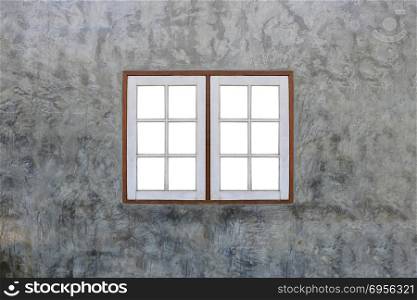 Vintage wooden window on modern concrete wall.. Vintage wooden window on modern concrete wall for design background or backdrop in your work.
