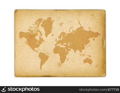 Vintage world map on old parchment paper texture. Vintage world map on old parchment paper