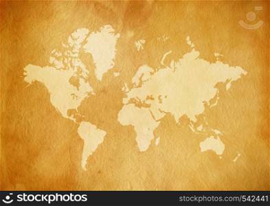 Vintage world map on old parchment paper texture. Vintage world map on old parchment paper