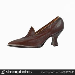 vintage worn women shoe over white, clipping path