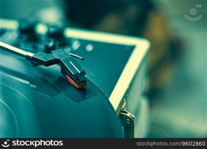 Vinyl Record spinning on turntable, Selective focus
. Vinyl Record spinning on turntable