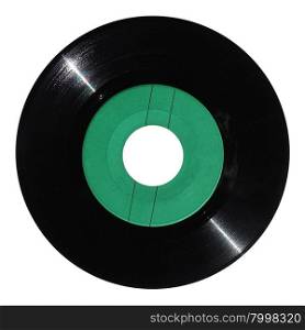 Vinyl record. Vinyl record vintage analog music recording medium with green label isolated over white