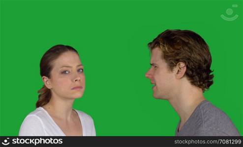 Violent man attacks a sad woman (Green Key)