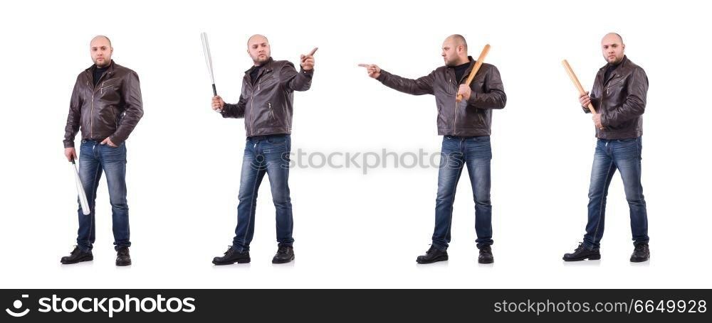 Violent man with baseball bat on white. The violent man with baseball bat on white