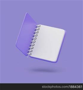 Violet empty notepad on pastel background. Simple 3d render illustration.Isolated object with soft shadows. Violet empty notepad on pastel background. Simple 3d render illustration.