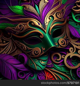 Violet Mardi Gras Carnaval Background with Mask. Generative AI