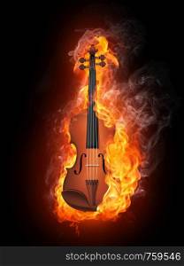 Violin in Fire Isolated on Black Background