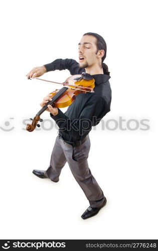 Violin player isolated on white