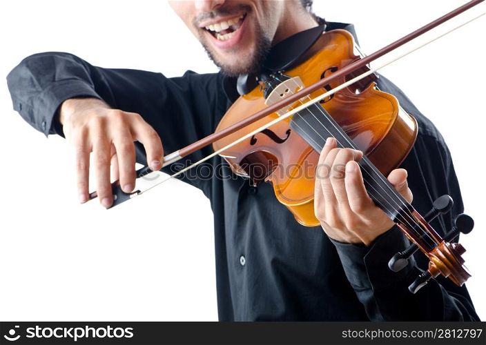 Violin player isolated on white