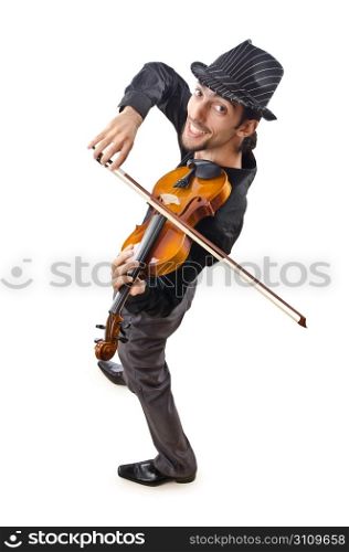 Violin player isolated on white