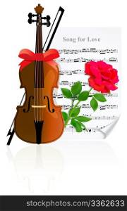 Violin with Rose on the of music sheet