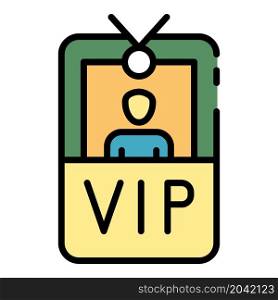 VIP badge with photo icon. Outline VIP badge with photo vector icon color flat isolated. VIP badge with photo icon color outline vector