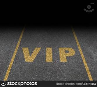 VIP service symbol with a first class reserved parking space for with a sign painted on asphalt as a symbol of exclusive hospitality with the royal treatment with a blank area for text.