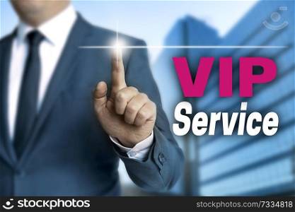 vip service touchscreen is operated by businessman.. vip service touchscreen is operated by businessman