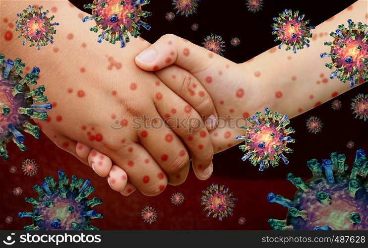 Viral diseases and measles disease and or virus illness as a contagious chickenpox or a skin rash spreading with contagious cells with 3D illustration elements.