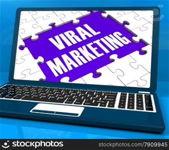 . Viral Marketing On Laptop Shows Social Media Advertisement And Marketing Campaigns