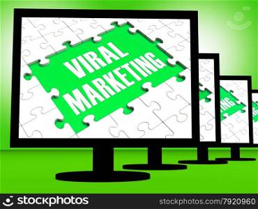 Viral Marketing On Monitors Showing Communities Advertisement Or Publicity Campaigns