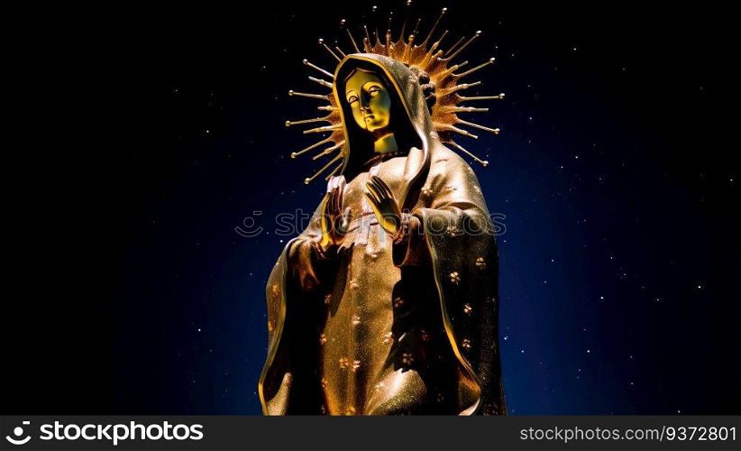 Virgen del carmen catholic religious holiday, female statue against the night sky. Sacred wallpaper concept. AI generated.. Virgen del carmen catholic religious holiday, female statue against the night sky. AI generated.
