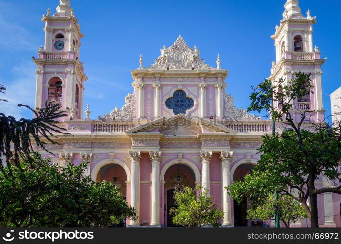 Virgin cathedral, Salta, Argentina. Blue Sky background. Virgin cathedral, Salta, Argentina