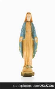 Virgin Mary statue with hands held out against white background.