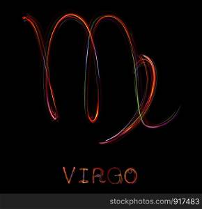 ""Virgo",Zodiac sign from led light on black background. "