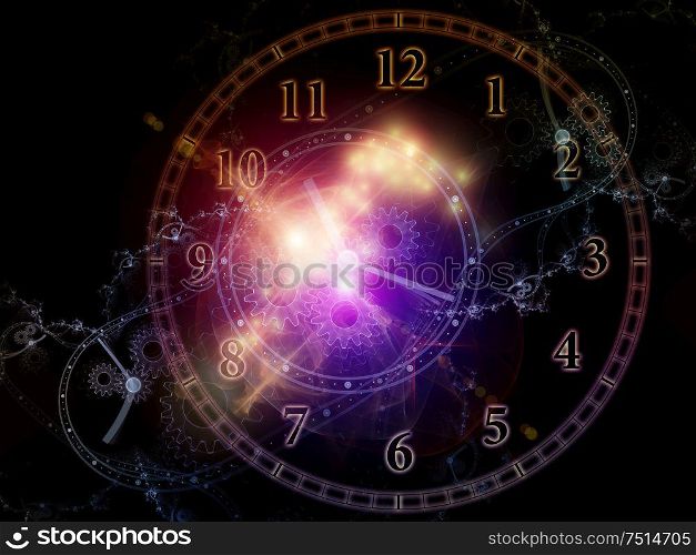 Virtual Clocks. Faces of Time series. Design made of clock dials and abstract elements to serve as background for projects on science, education and modern technologies