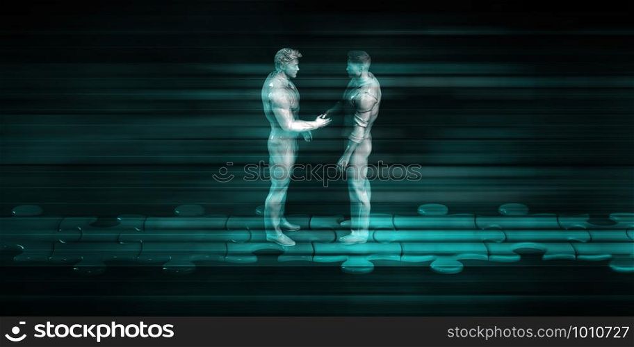 Virtual Hand Shake and Digital Agreement Tech Concept. Virtual Hand Shake