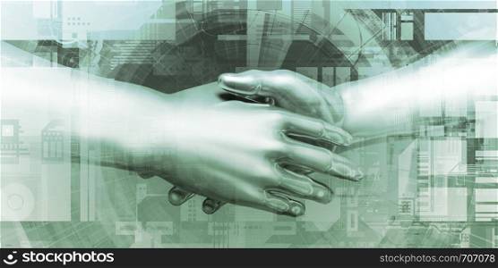 Virtual Hand Shake and Digital Agreement Tech Concept. Virtual Hand Shake