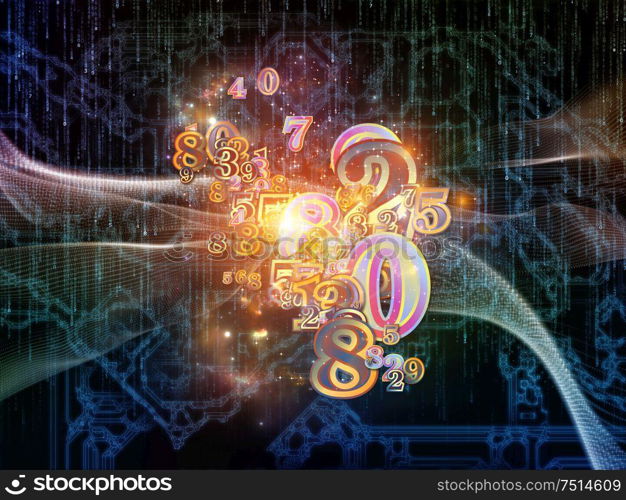 Virtual Space of Technology series. Composition of abstract elements and numbers in 3D space on science, education, communication and modern technology.