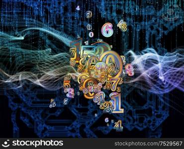 Virtual Space of Technology series. Composition of abstract elements and numbers in 3D space on science, education, communication and modern technology.