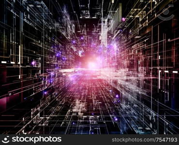 Virtual Space of Technology series. Composition of abstract elements in 3D space on science, education, communication and modern technology.