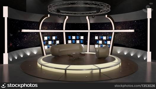 Virtual TV Studio Chat Set 20. 3d Rendering.