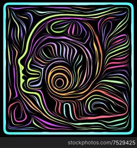 Virtual Woodcut. Life Lines series. Creative arrangement of human profile and woodcut pattern for projects on human drama, poetry and inner symbols