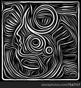 Virtual Woodcut. Life Lines series. Creative arrangement of human profile and woodcut pattern for projects on human drama, poetry and inner symbols