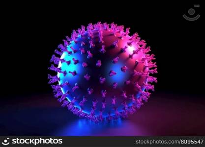 Virus ball in neon lights. Medicine disease. Generate Ai. Virus ball in neon lights. Generate Ai