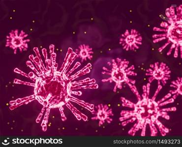 Virus. covid-19, virus floating in a cellular environment, coronavirus outbreak, Abstract vector 3d microbe isolated on Purple background.