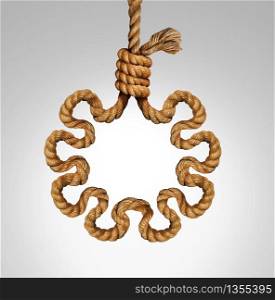 Virus death noose concept as a rope in a lasso slipknot as a symbol for lethal infection of influenza or flu and coronavirus or covid-19.