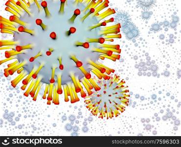 Virus Logic. Viral Epidemic series. 3D Illustration of Coronavirus particles and micro space elements for projects on virus, epidemic, infection, disease and health