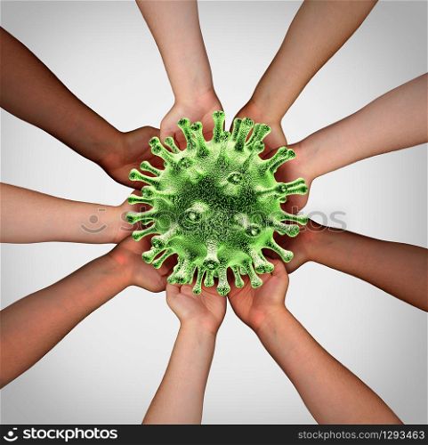 Virus vaccine research and pandemic spread or coronavirus outbreak or covid-19 global spread and community infection as an international or world health symbol with 3D illustration elements.