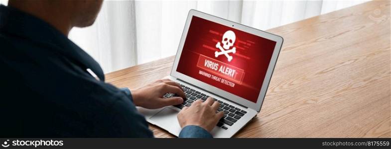 Virus warning alert on computer screen detected modish cyber threat , hacker, computer virus and malware. Virus warning alert on computer screen detected modish cyber threat