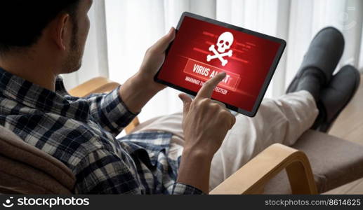 Virus warning alert on computer screen detected modish cyber threat , hacker, computer virus and malware. Virus warning alert on computer screen detected modish cyber threat