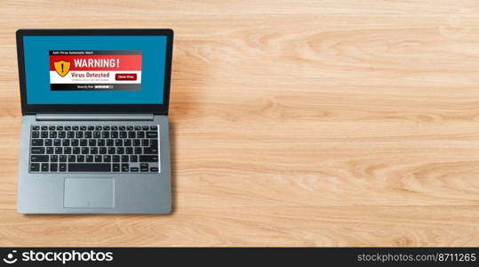 Virus warning alert on computer screen detected modish cyber threat , hacker, computer virus and malware. Virus warning alert on computer screen detected modish cyber threat