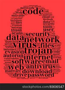 Virus word cloud concept over red background