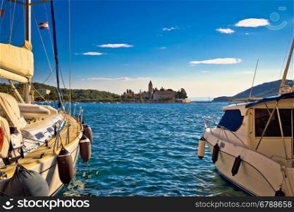 Vis island yachts and church view, Dalmatia, Croatia
