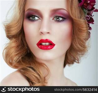 Visage. Gorgeous woman with Professional Evening Make Up