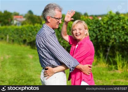 Visibly happy mature or senior couple outdoors in summer